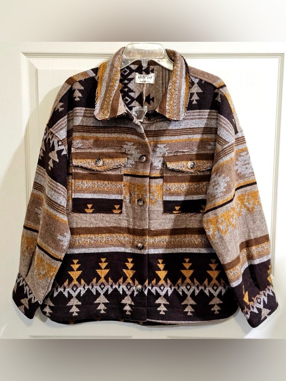 Aztec Shacket Shirt Jacket Boho Western Southwestern Tribal Print Oversized - Picture 8 of 8